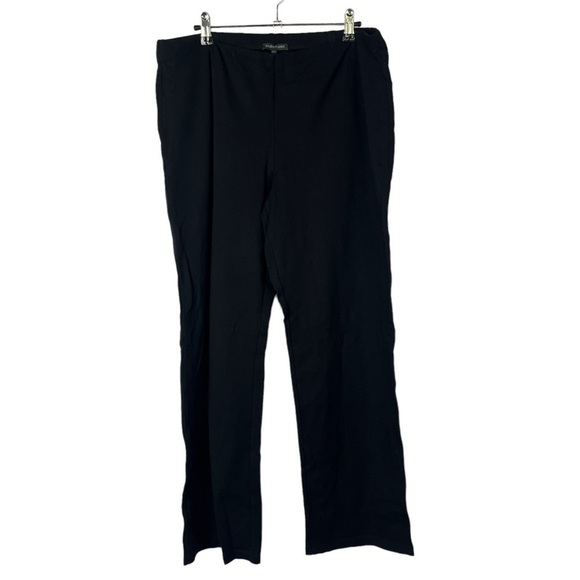 Eileen Fisher Black Crepe Straight Leg Pull On Pants L - Picture 2 of 5